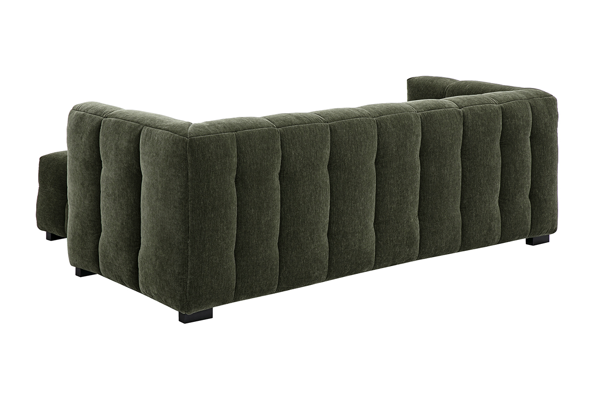 Designersofa mit 3 Sitzpltzen und Fuhocker aus Samt-Effekt-Stoff in Khaki CORTO
