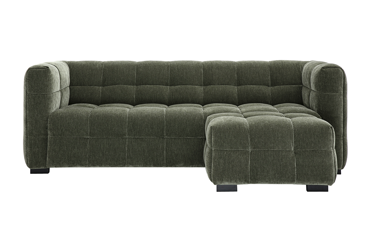 Designersofa mit 3 Sitzpltzen und Fuhocker aus Samt-Effekt-Stoff in Khaki CORTO