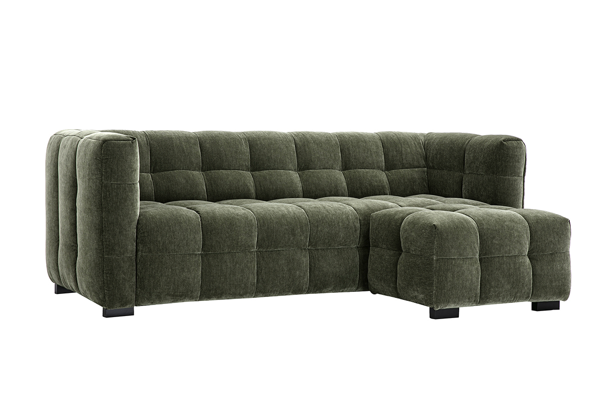 Designersofa mit 3 Sitzpltzen und Fuhocker aus Samt-Effekt-Stoff in Khaki CORTO