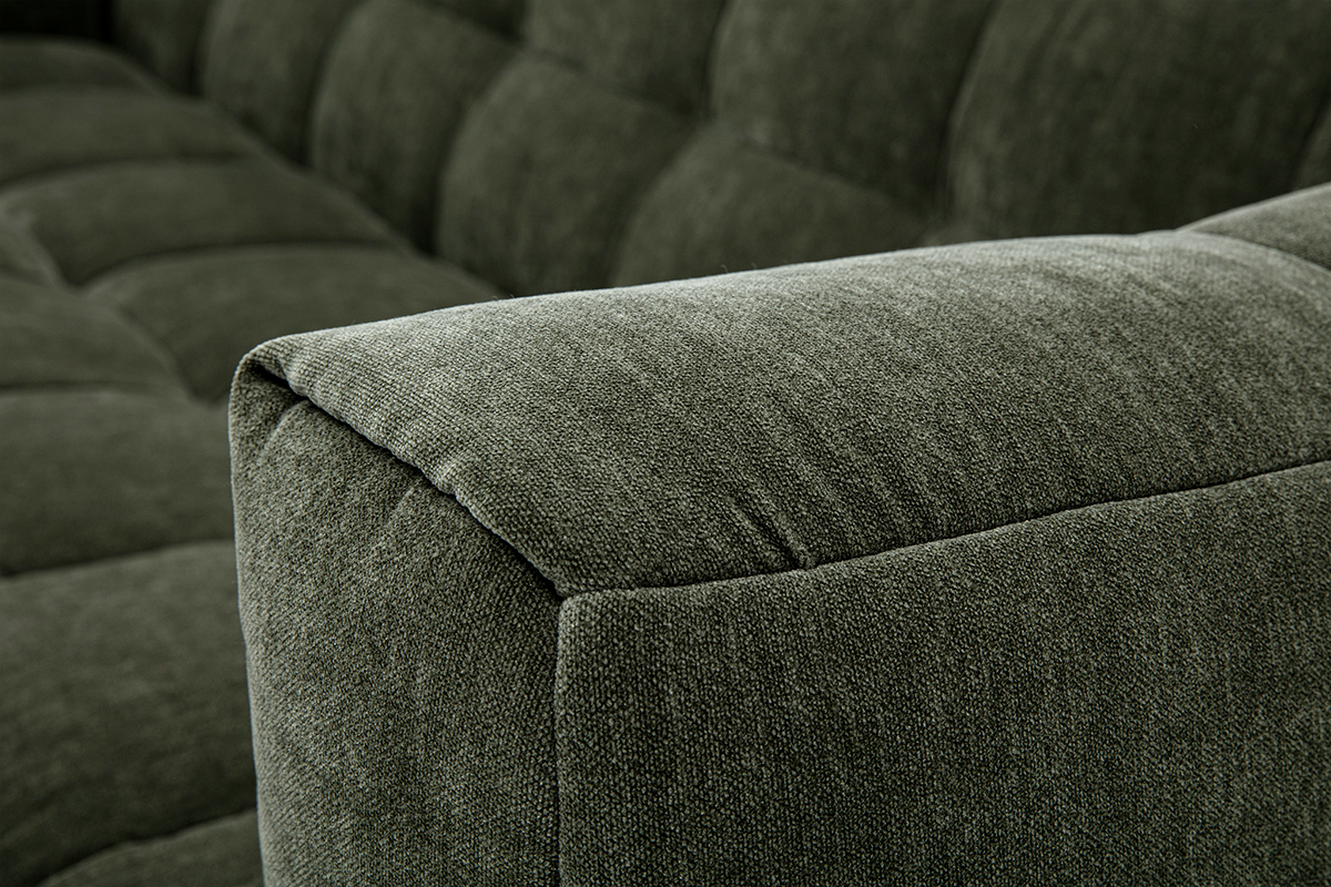 Designersofa mit 3 Sitzpltzen und Fuhocker aus Samt-Effekt-Stoff in Khaki CORTO