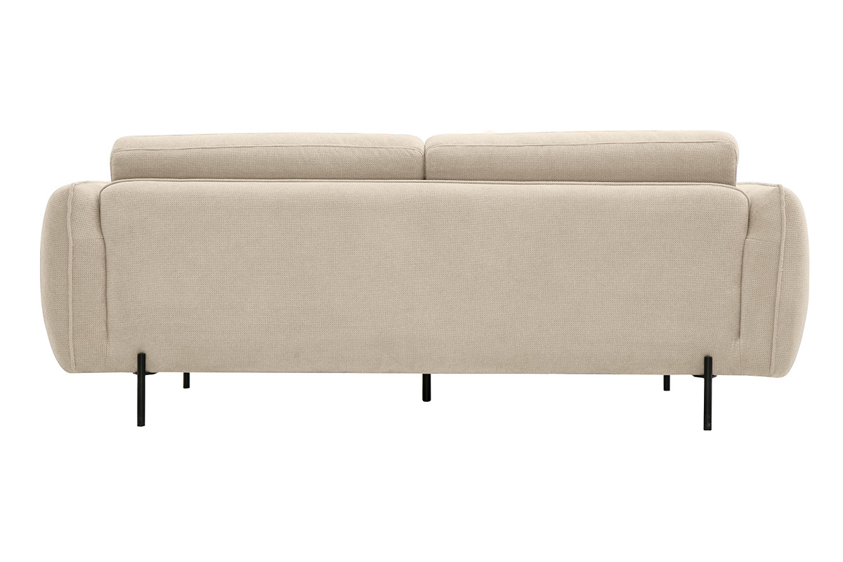 Designersofa TODD mit 3 Pltzen in beige Chenille-Stoff und schwarzem Metall