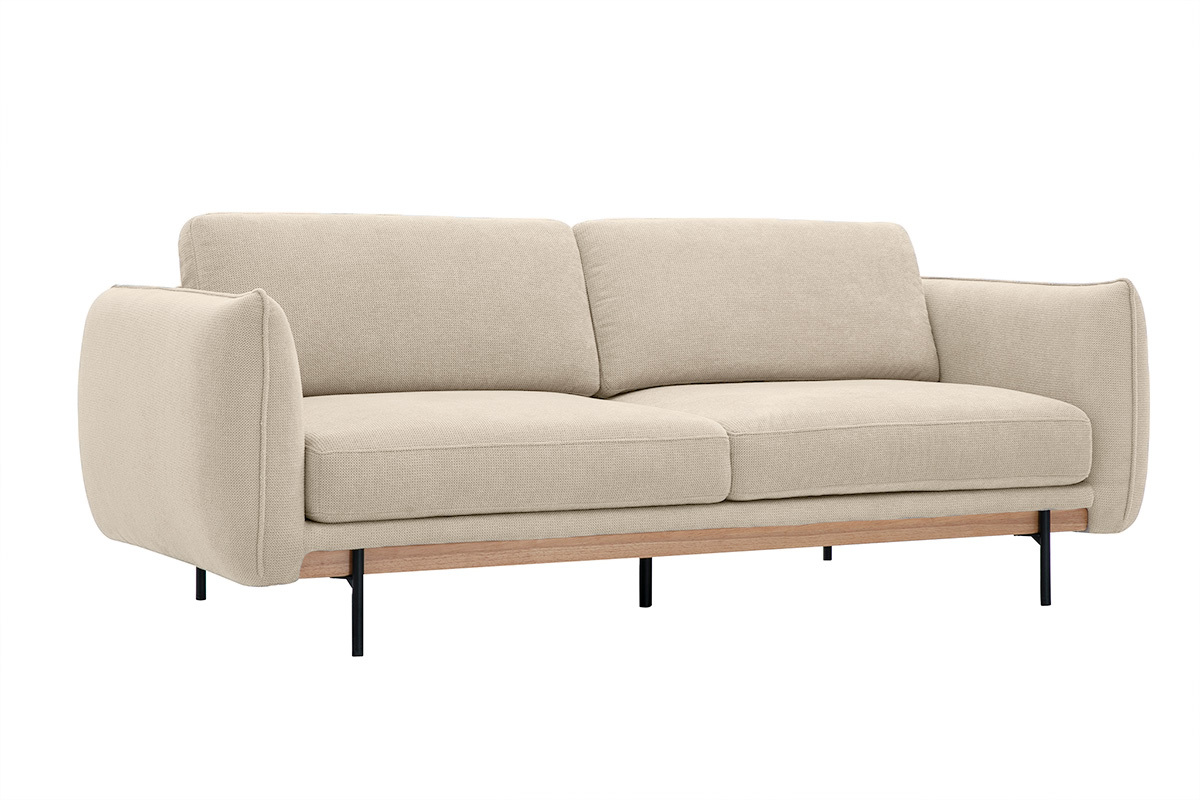 Designersofa TODD mit 3 Pltzen in beige Chenille-Stoff und schwarzem Metall
