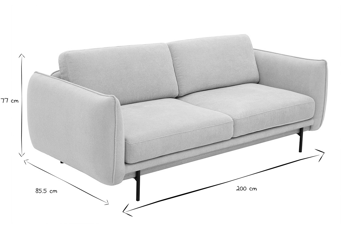 Designersofa TODD mit 3 Pltzen in beige Chenille-Stoff und schwarzem Metall