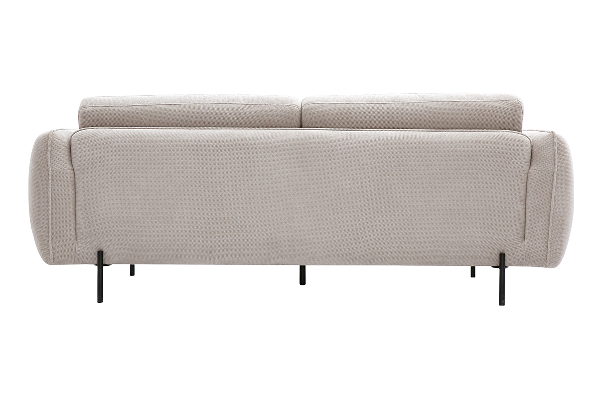 Designersofa TODD mit 3 Pltzen in beige Chenille-Stoff und schwarzem Metall