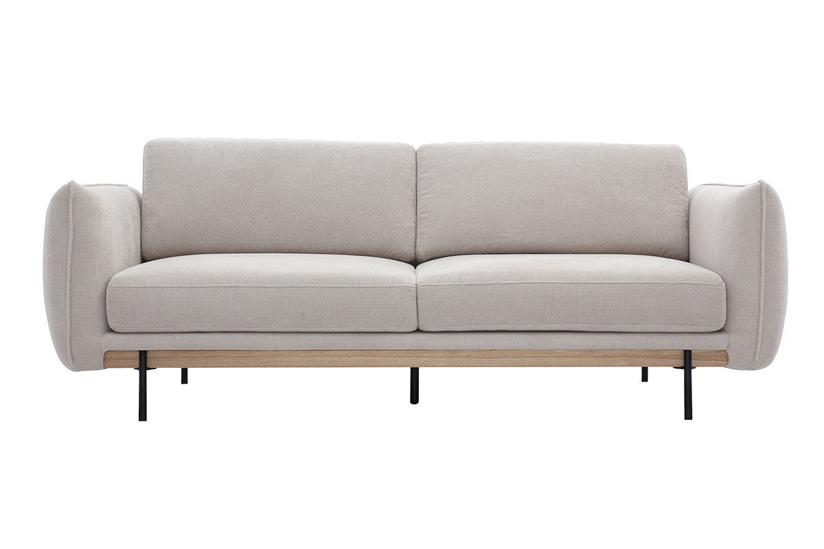 Designersofa TODD mit 3 Pltzen in beige Chenille-Stoff und schwarzem Metall