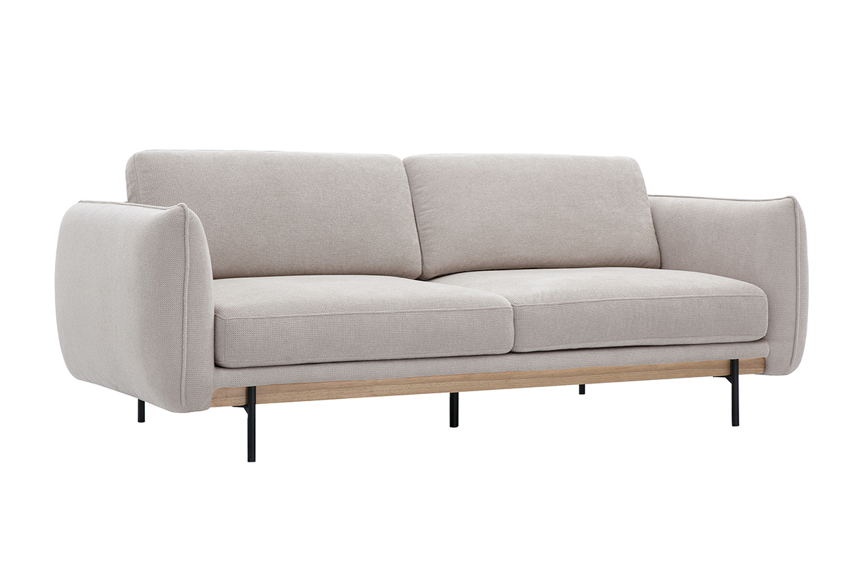 Designersofa TODD mit 3 Pltzen in beige Chenille-Stoff und schwarzem Metall