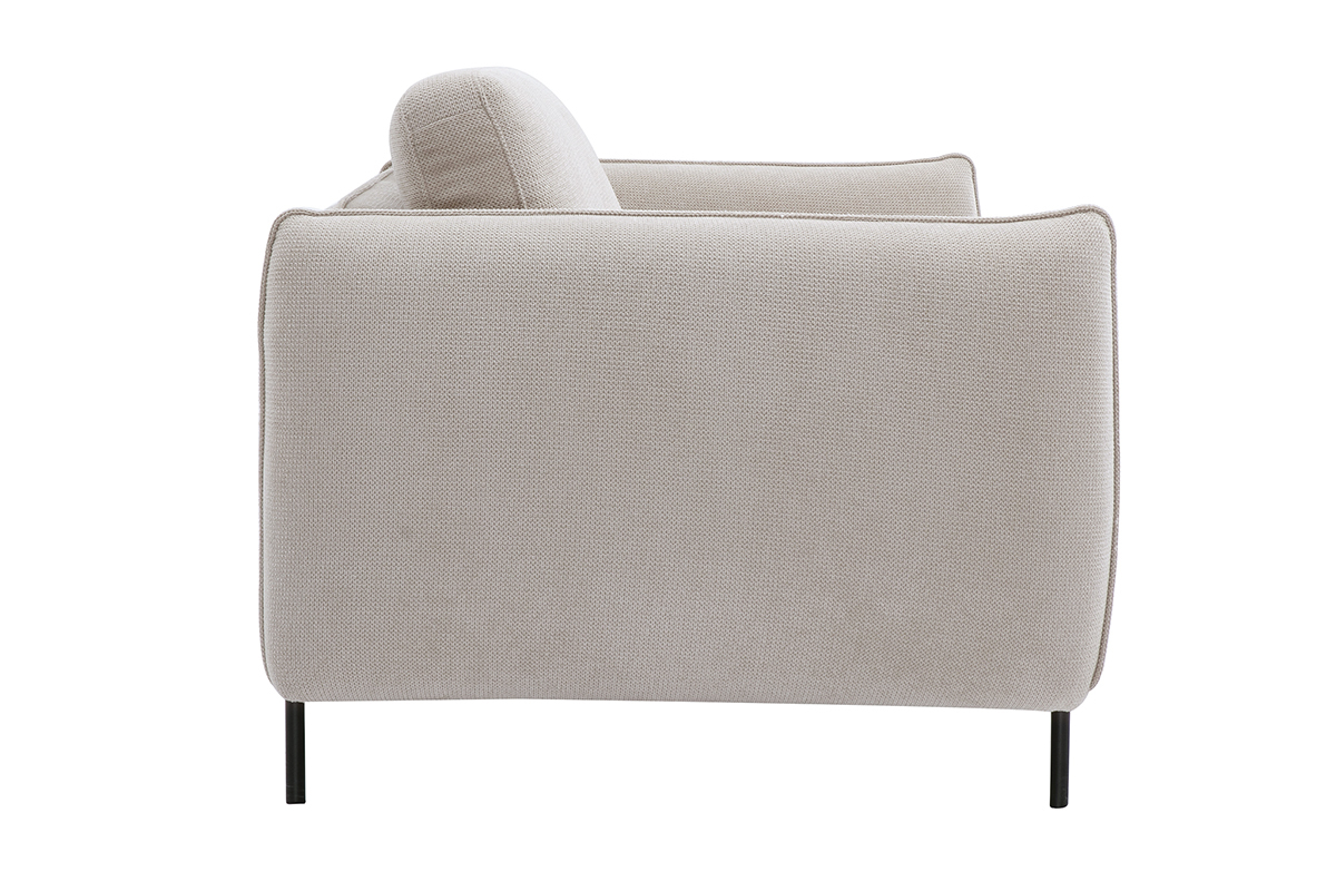 Designersofa TODD mit 3 Pltzen in beige Chenille-Stoff und schwarzem Metall