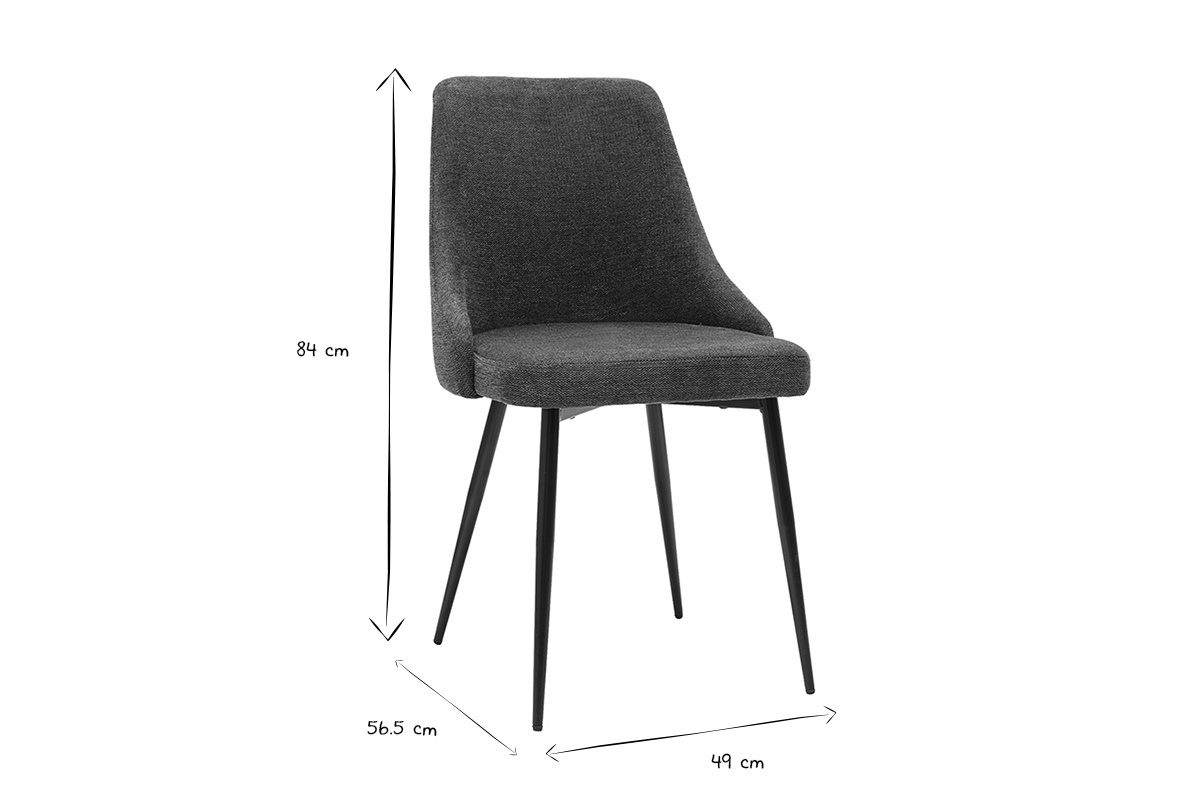Abmessungen eines Designstuhls aus Stoff mit strukturierter Samtoptik, H�he 84 cm, Breite 56,5 cm, Tiefe 49 cm.