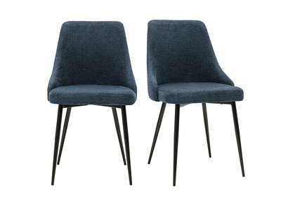 Designerst&uuml;hle aus samtigem strukturiertem dunkelblauem Stoff und schwarzem Metall (2er-Set) CULT