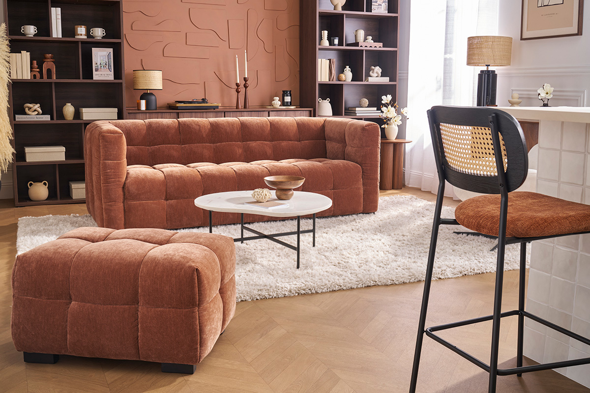 Designertisch aus weiem Marmor und schwarzem Metall L80 cm SASSO