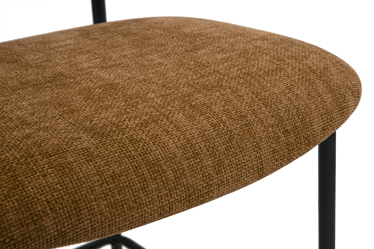 Designhocker aus Samtstoff in verbrannter Erde Effekt, schwarzem Metall und Rattan-Geflecht (Set aus 2) MIRANDA