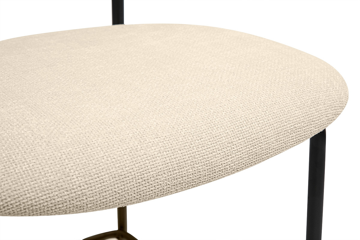 Designhocker aus Stoff in beige Samtoptik, schwarzem Metall und Rattan-Cannage (2er Set) MIRANDA