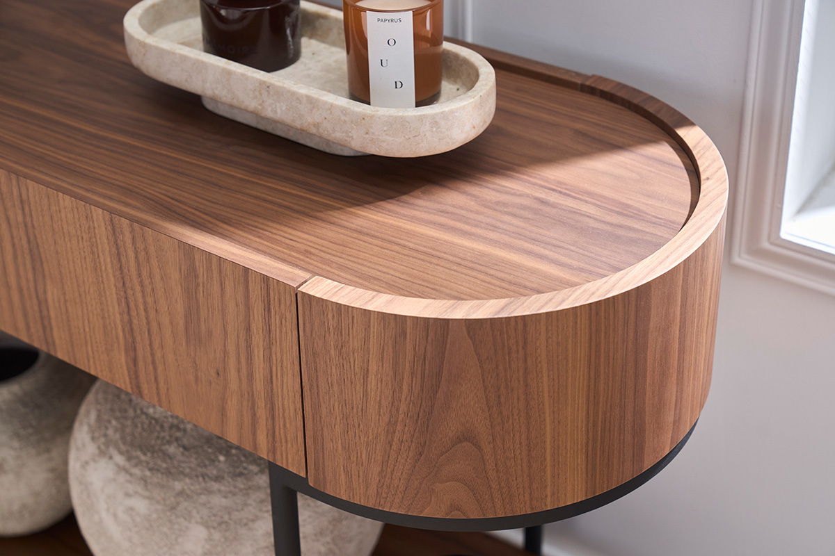 Designkonsole mit Schubladen aus dunklem Walnussholz und schwarzem Metall L110 cm SKYE