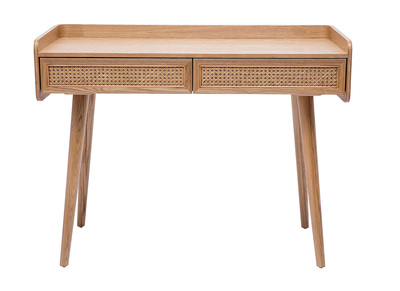 Designschreibtisch mit 2 Schubladen aus hellem Holz und Rattan-Geflecht L105 cm ELSY