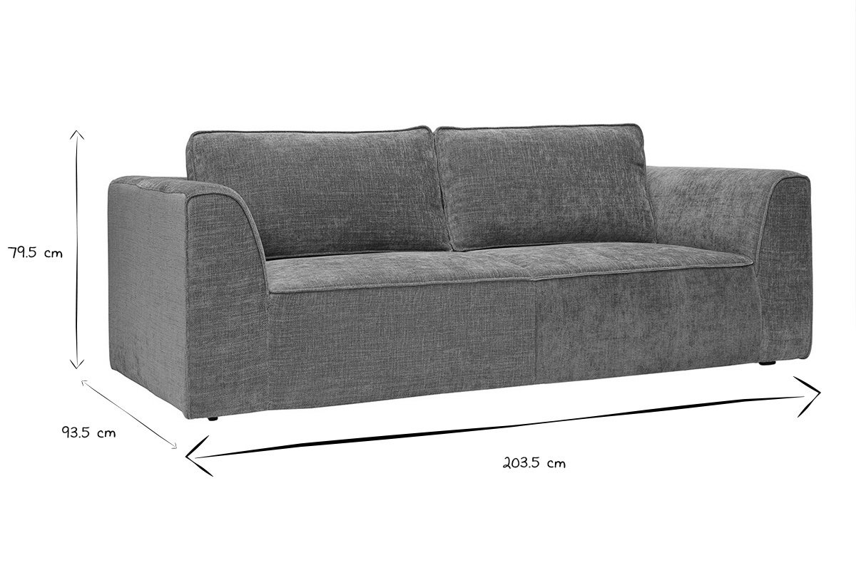 Abmessungen des Design-Sofas GRAMMY in Schwarz und Wei�: 203.5 cm (L�nge), 93.5 cm (Breite), 79.5 cm (H�he).