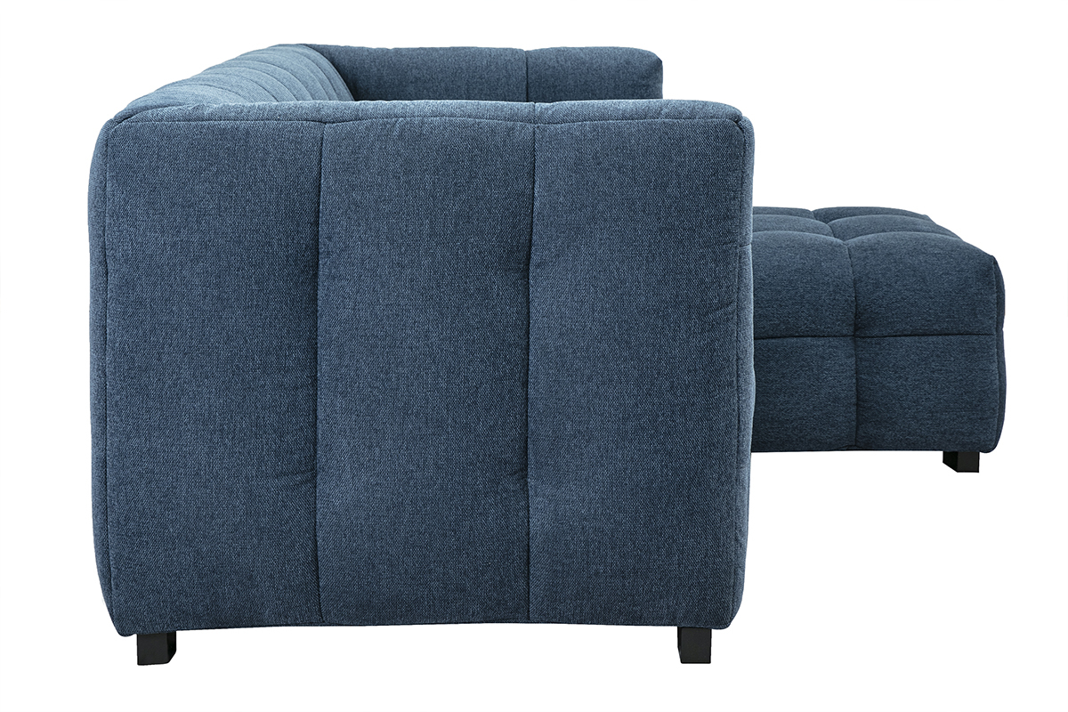 Designsofa mit 3 Pltzen und Fuhocker aus dunkelblauem strukturiertem Samteffektstoff CORTO