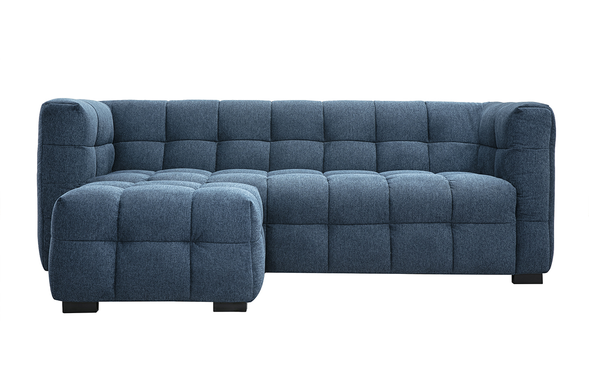 Designsofa mit 3 Pltzen und Fuhocker aus dunkelblauem strukturiertem Samteffektstoff CORTO