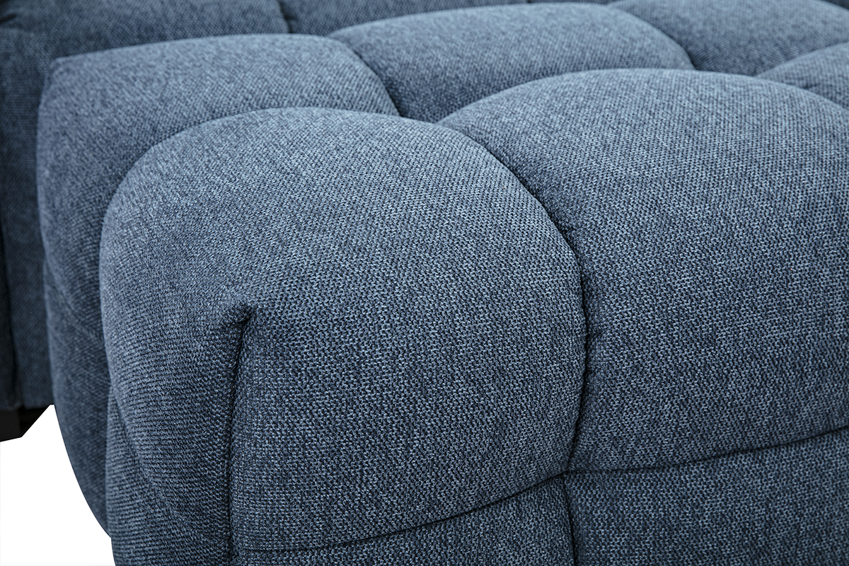 Designsofa mit 3 Pltzen und Fuhocker aus dunkelblauem strukturiertem Samteffektstoff CORTO