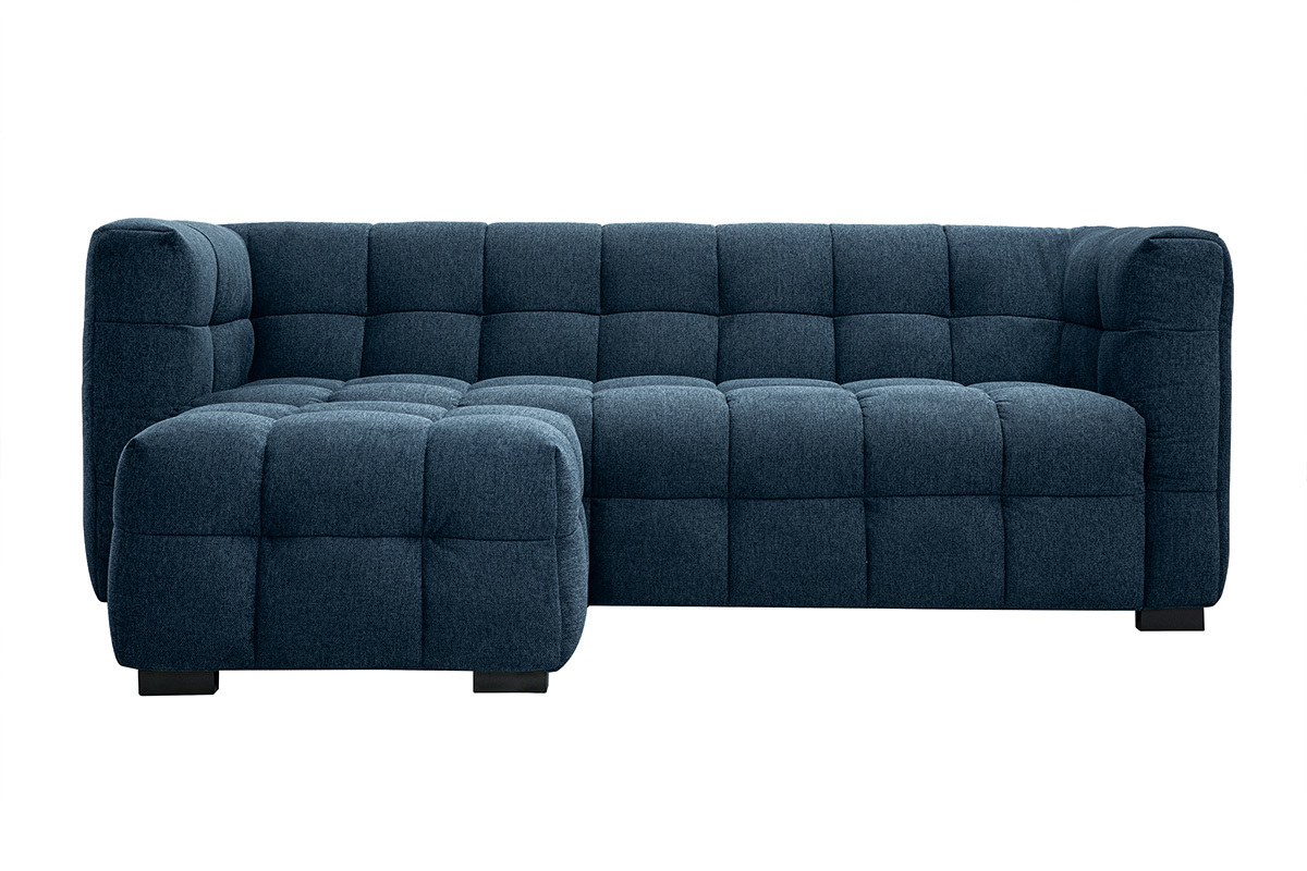 Designsofa mit 3 Pltzen und Fuhocker aus dunkelblauem strukturiertem Samteffektstoff CORTO