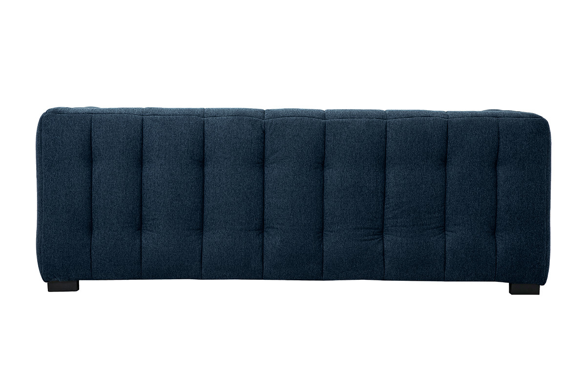 Designsofa mit 3 Pltzen und Fuhocker aus dunkelblauem strukturiertem Samteffektstoff CORTO