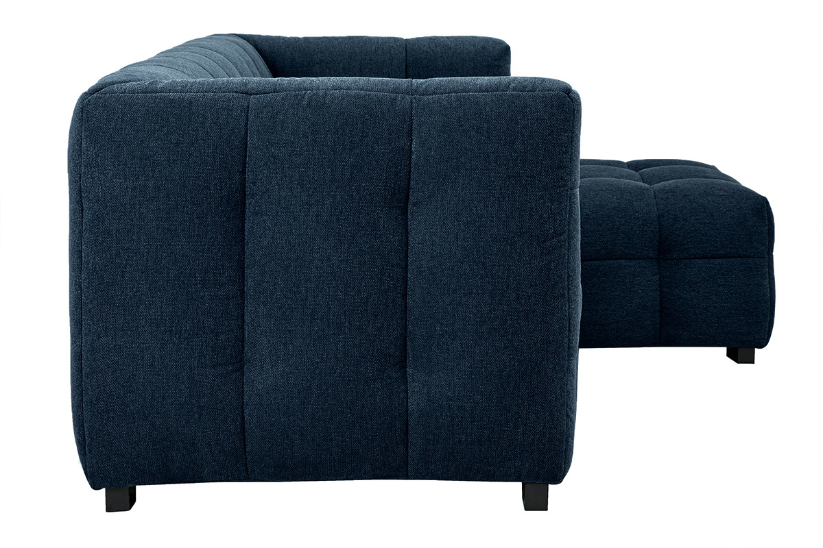 Designsofa mit 3 Pltzen und Fuhocker aus dunkelblauem strukturiertem Samteffektstoff CORTO