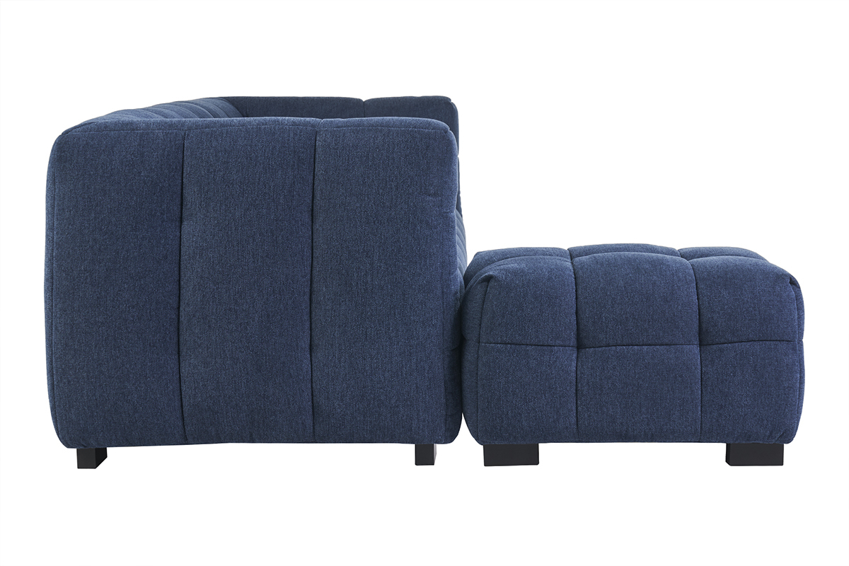 Designsofa mit 3 Pltzen und Fuhocker aus dunkelblauem strukturiertem Samteffektstoff CORTO