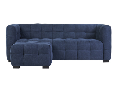 Designsofa mit 3 Plätzen und Fußhocker aus dunkelblauem strukturiertem Samteffektstoff CORTO