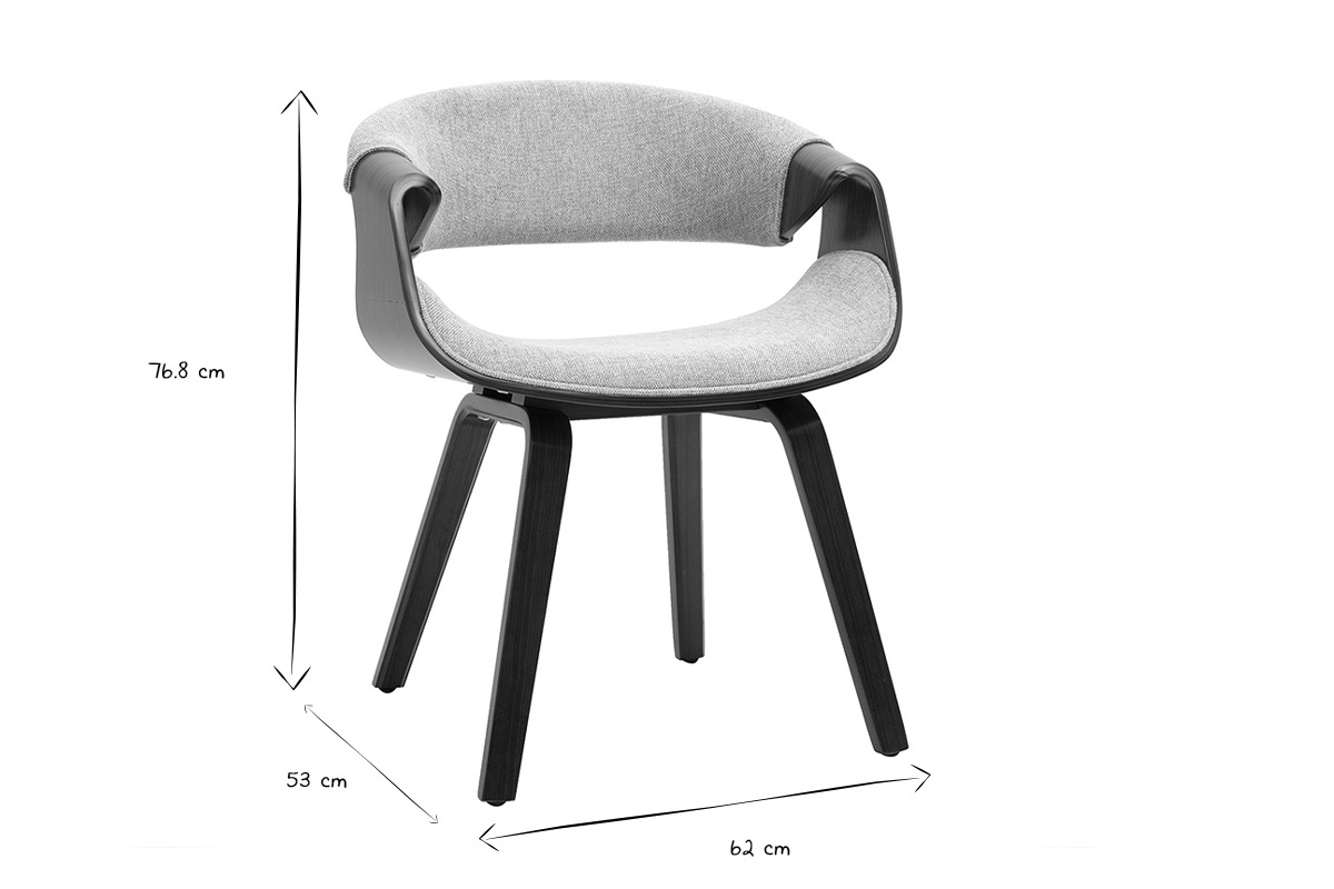 Abmessungen des ARAMIS-Stuhls in Schwarz und Wei�: H�he 76,8 cm, Breite 62 cm, Tiefe 53 cm.