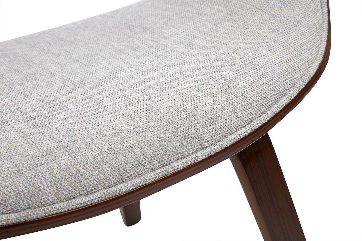 Detail des ARAMIS-Stuhls mit Sitzfl�che aus grauem Stoff und dunklem Holzgestell, Nahaufnahme