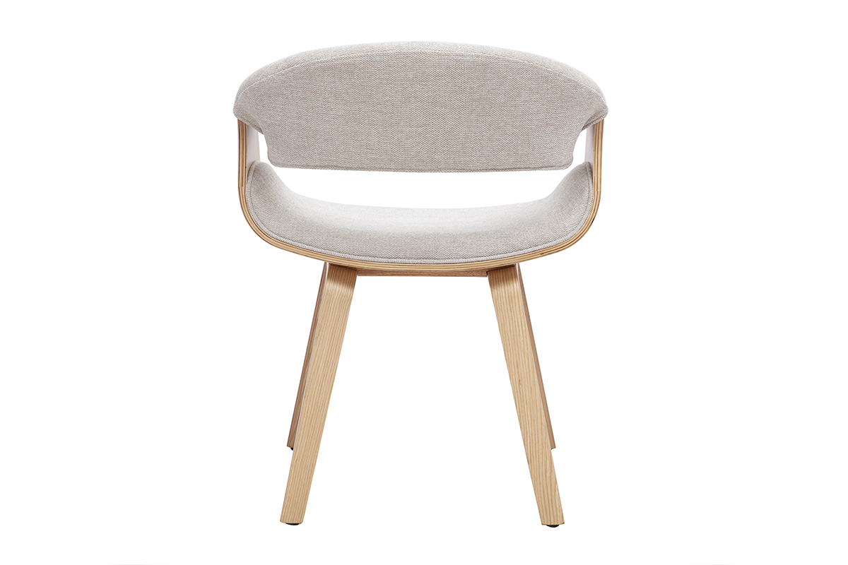 Stuhl ARAMIS aus beigem Stoff und hellem Holz, R�ckansicht, nordisches Design und klare Linien.