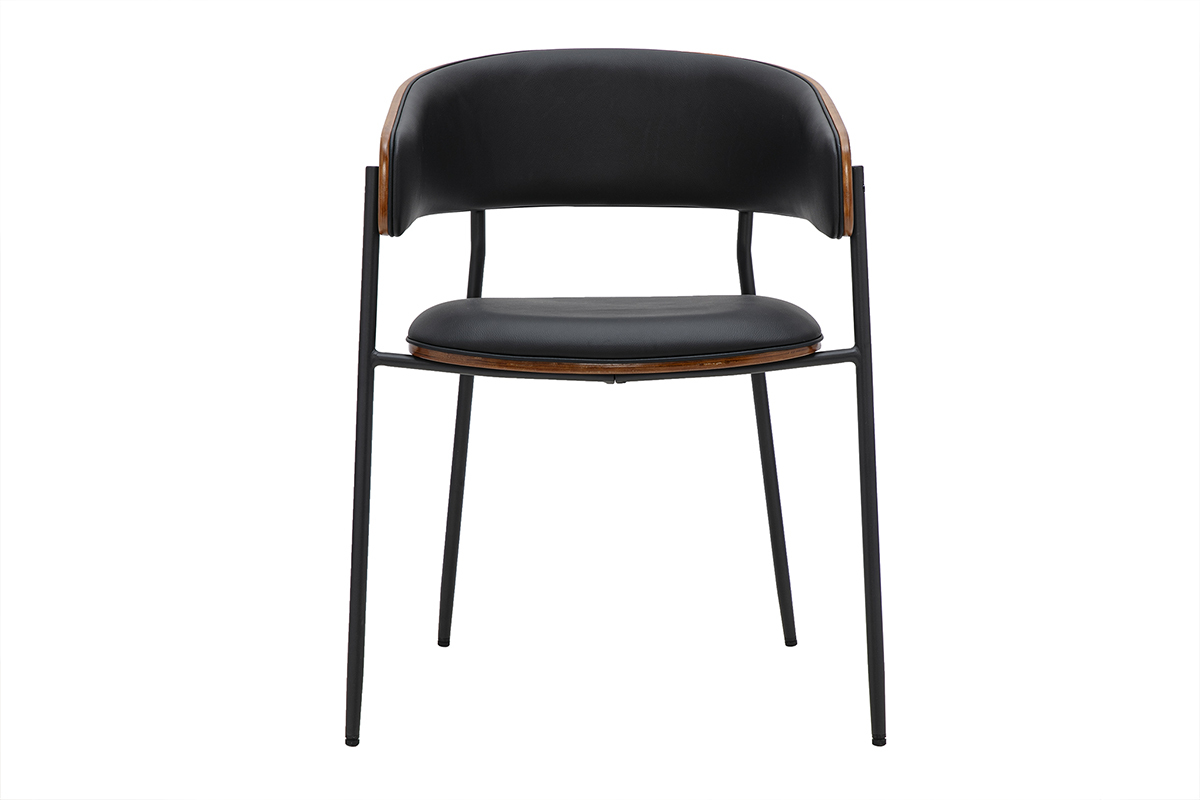 Schwarzer Designerstuhl aus dunklem Holz DANTE, Vorderansicht mit umschlie�ender R�ckenlehne