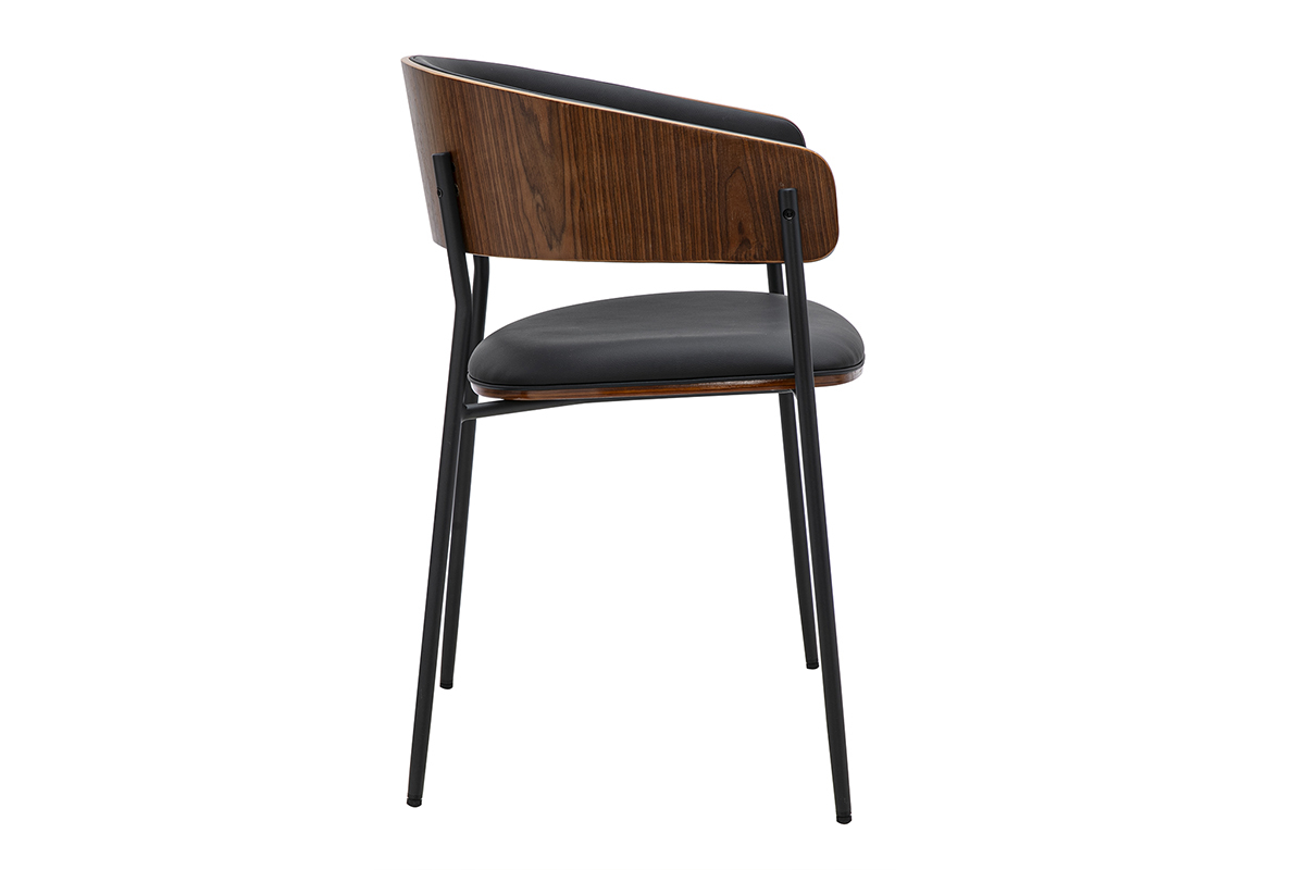 Schwarzer Designstuhl mit dunkelbrauner R�ckenlehne, Seitenansicht