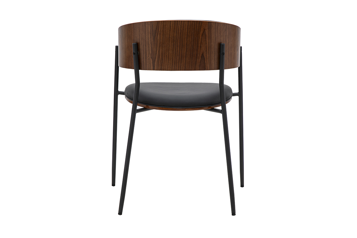 DANTE-Stuhl von hinten gesehen, schwarzes Design mit dunklem Holz, mit Metallstruktur und Sitzfl�che aus Polyurethan.