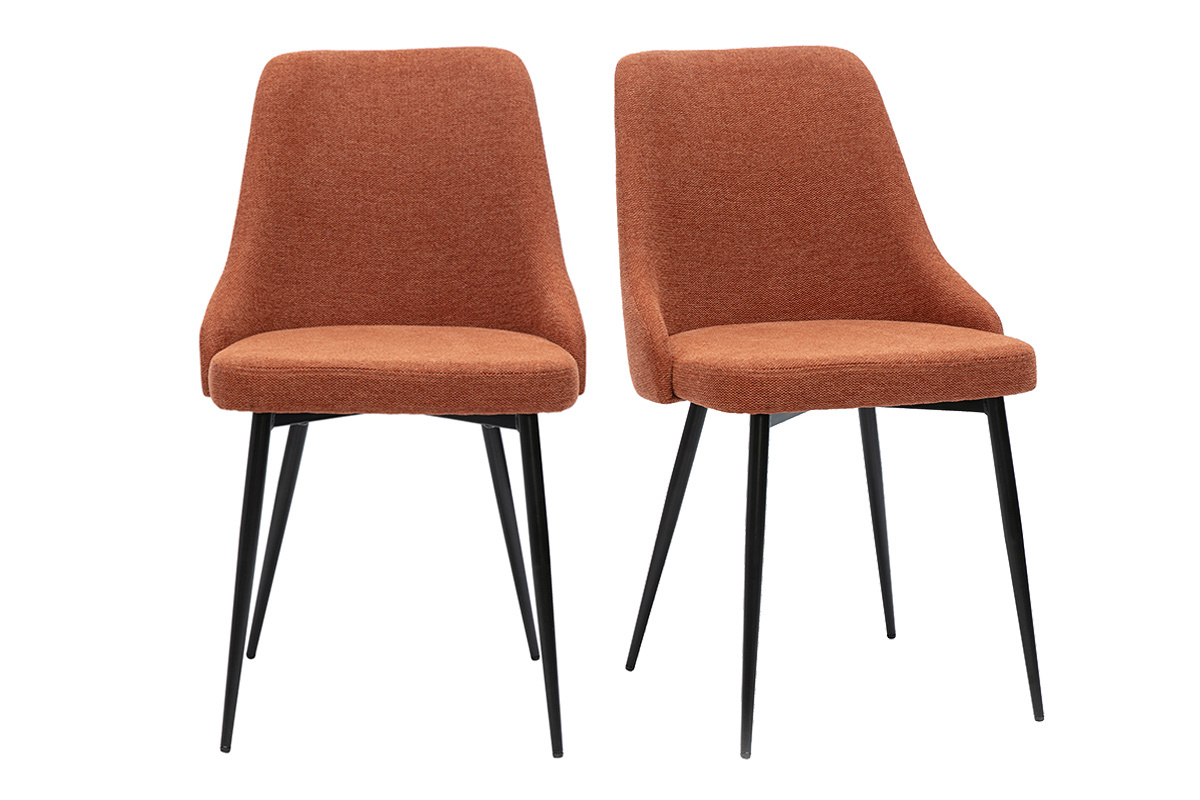 Designsthle aus gemustertem Samtstoff in verbrannter Erde und schwarzem Metall (2er-Set) CULT