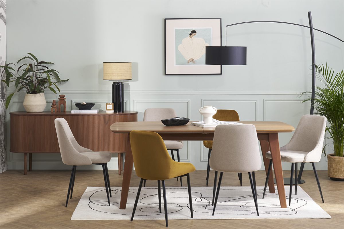 Designsthle aus gemustertem Samtstoff in verbrannter Erde und schwarzem Metall (2er-Set) CULT