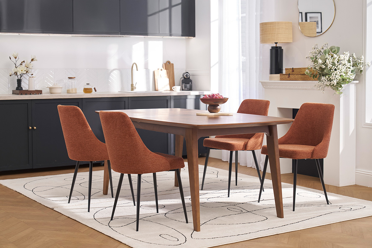 Designsthle aus gemustertem Samtstoff in verbrannter Erde und schwarzem Metall (2er-Set) CULT