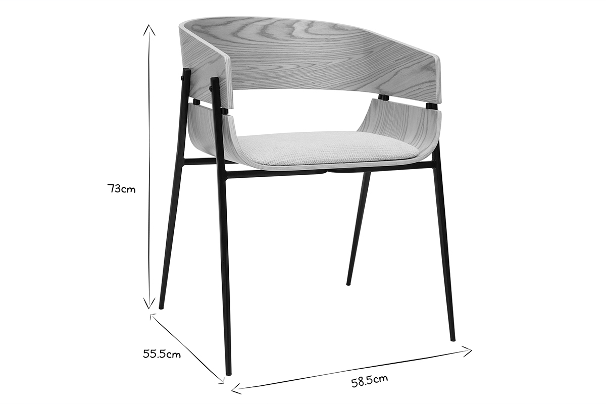 Designst�hle aus hellem Holz und beigem Chenille-Stoff (Set von 2) WESS