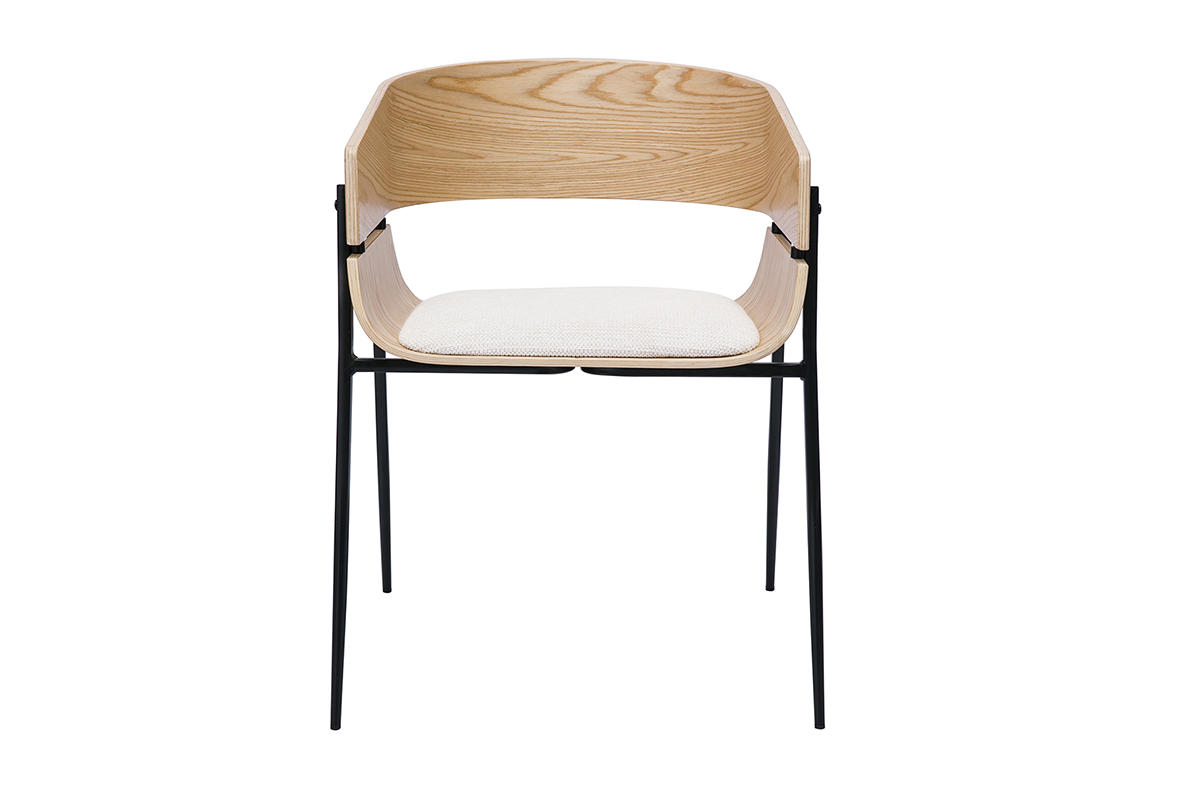 Designst�hle aus hellem Holz und beigem Chenille-Stoff (Set von 2) WESS