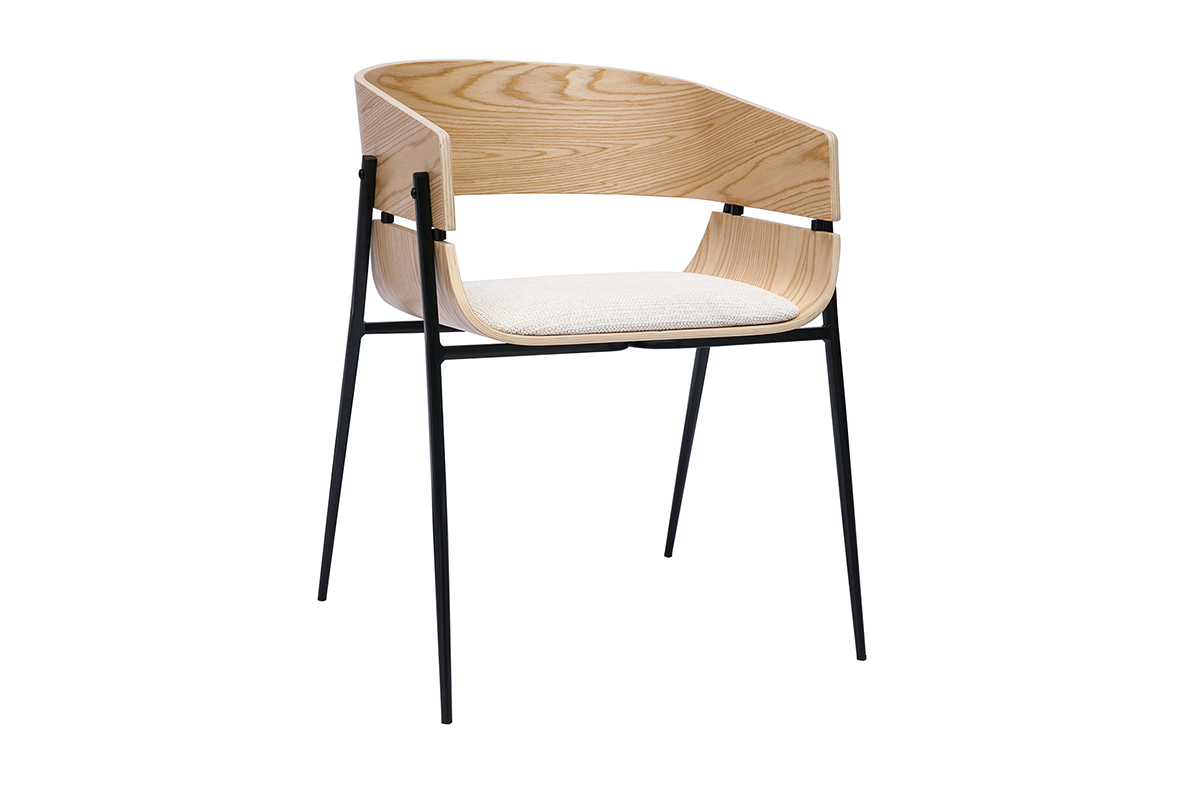 Designst�hle aus hellem Holz und beigem Chenille-Stoff (Set von 2) WESS