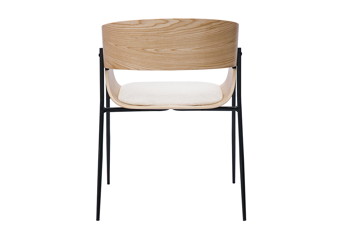 Designst�hle aus hellem Holz und beigem Chenille-Stoff (Set von 2) WESS