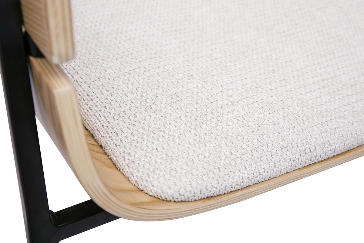 Designst�hle aus hellem Holz und beigem Chenille-Stoff (Set von 2) WESS