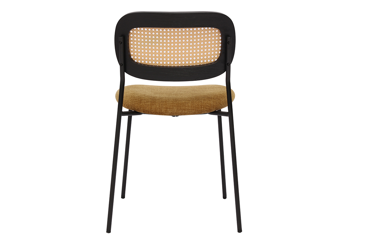Designsthle aus texturiertem Samteffekt in Bronze, schwarzes Metall und Rattan-Geflecht (2er-Set) MIRANDA