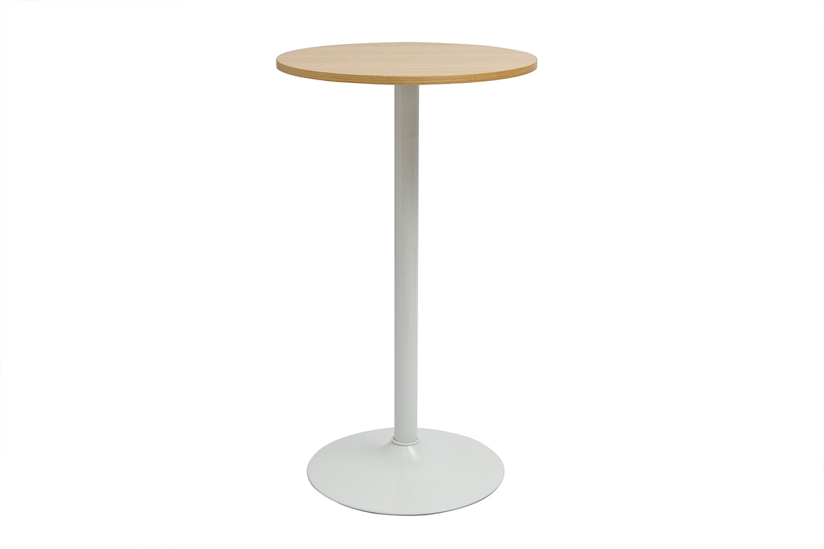 Designtisch, rund, helles Eichenholz und weies Metall, Durchmesser 60 cm CALISTA