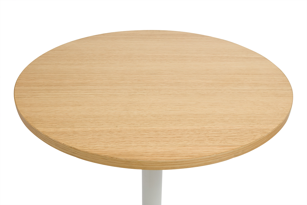 Designtisch, rund, helles Eichenholz und weies Metall, Durchmesser 60 cm CALISTA