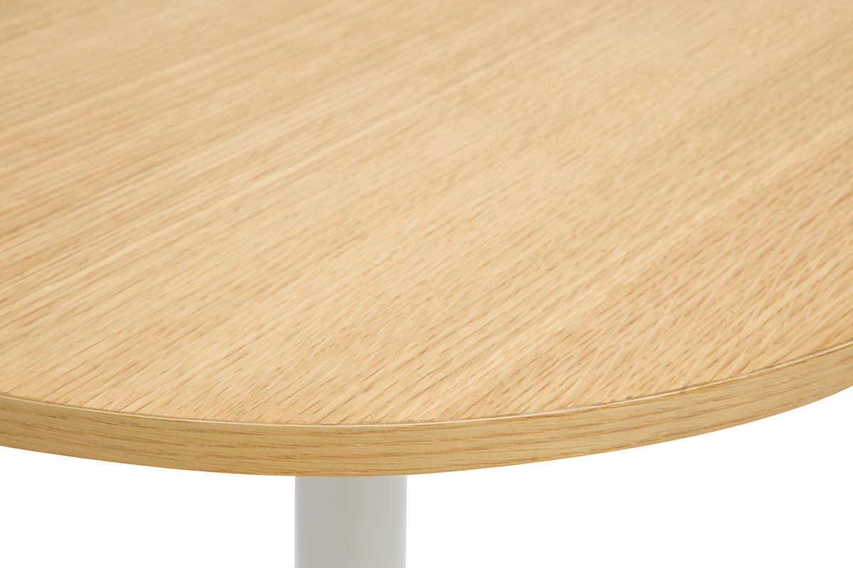 Designtisch, rund, helles Eichenholz und weies Metall, Durchmesser 60 cm CALISTA