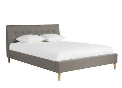 Doppelbett 160x200 cm mit Bettkopfteil aus hellgrauem Stoff LEONCE