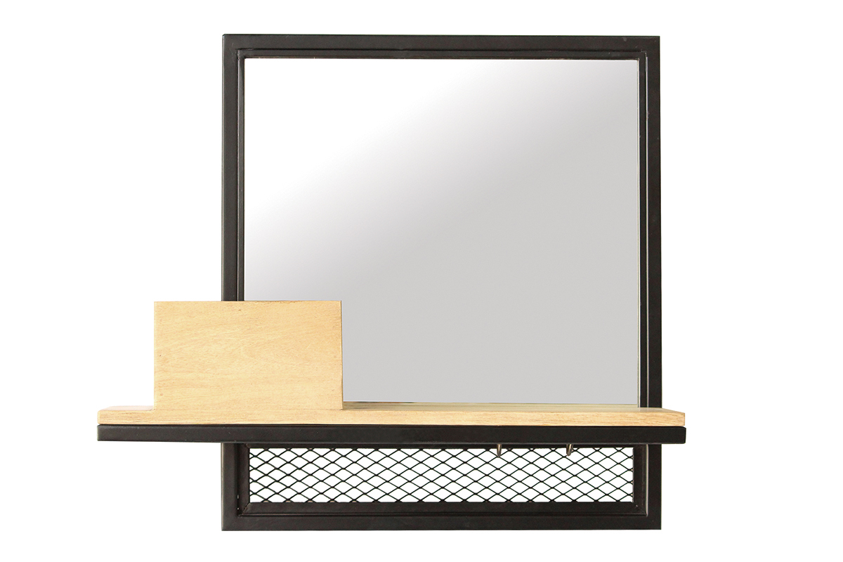 Doppelwandregal mit Spiegel aus Metall und Mangoholz 50cm RACK