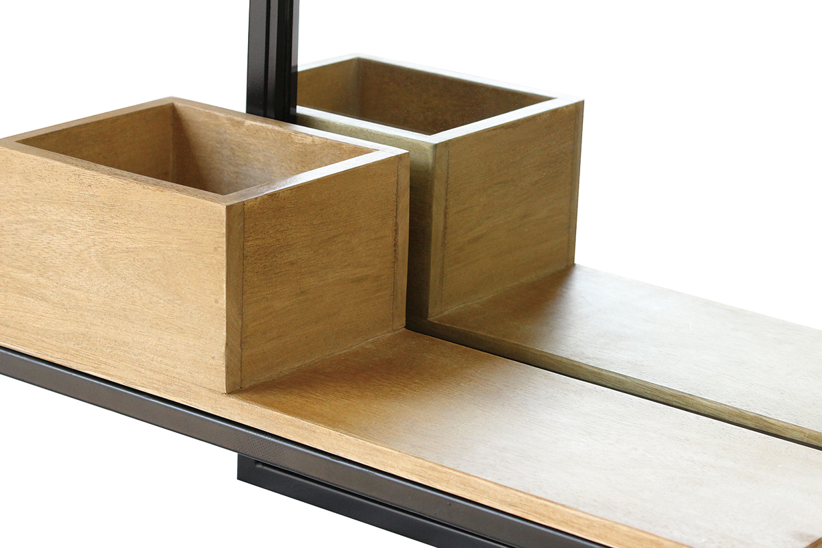 Doppelwandregal mit Spiegel aus Metall und Mangoholz 50cm RACK