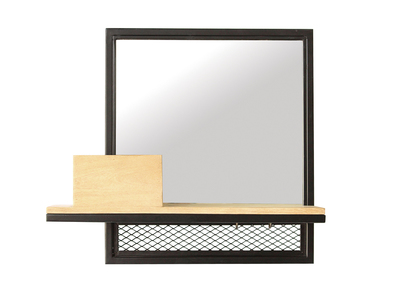 Doppelwandregal mit Spiegel aus Metall und Mangoholz 50cm RACK - Doppelwandregal mit Spiegel aus Metall und Mangoholz 50cm RACK