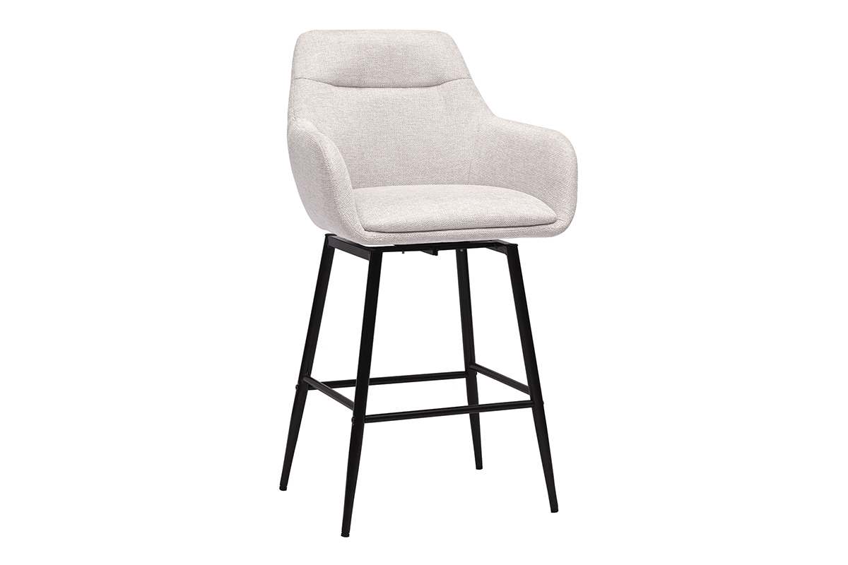 Barhocker aus beigem Samtstoff und schwarzem Metall, 3/4 Winkel.